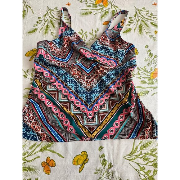 Time And Tru XL Multicolor Geometric Pattern Tankini Swim Top - Picture 1 of 7